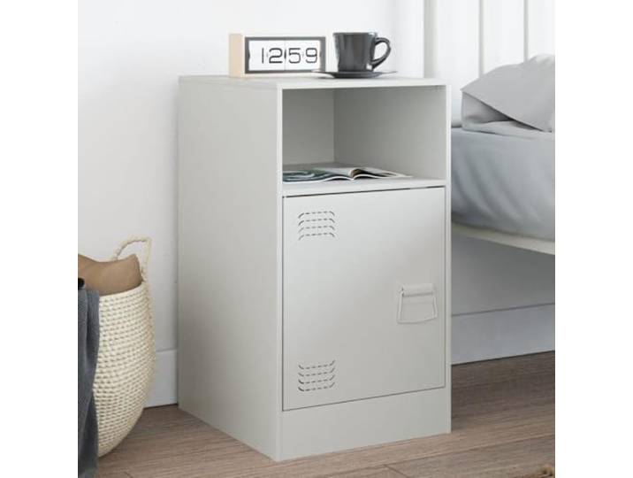HEFZGDB Nachttisch Weiß 34,5x39x62 cm Stahl Gestell mit Griff und Stauraum für Bücher und Fernbedienungen, Stabiles Kaltgewalzter Stahl Design, Pflegeleicht und Praktisch
