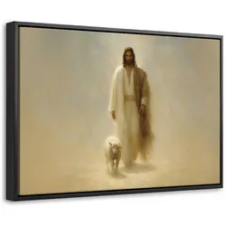 LEINWAND Bilder mit Rahmen - Schaf - Jesus - Pinselstriche - Abstrakt - 30x20