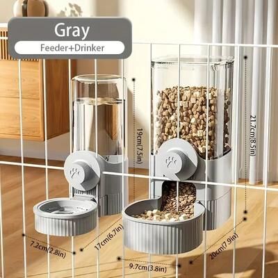 Inspire Select 2025 Gravity Pet Auto Feeder & Water Dispenser Set For Small Pets Hanging Cage Food & Water Bowl Station grey Package
