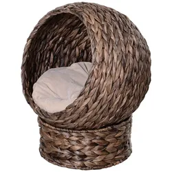 PawHut Rattan Katzenkorb Katzenhütte Katzenhöhle mit Kissen Haustierbett Braun