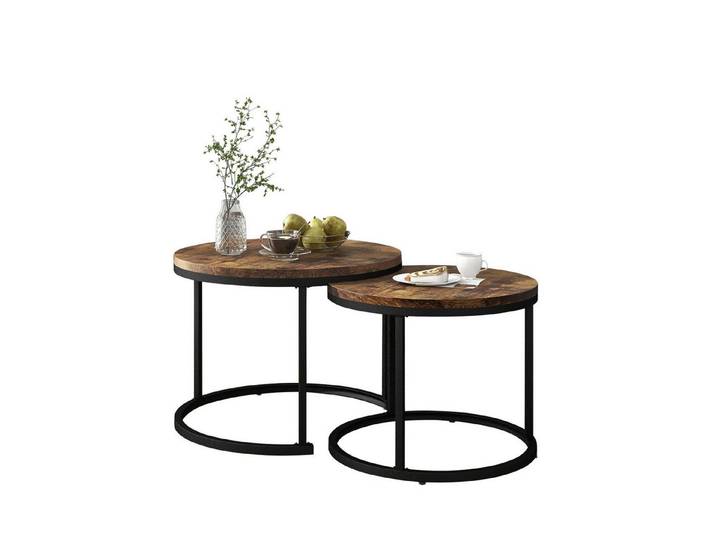 Merax Couchtisch Set rund Satztisch Wohnzimmertisch 1,5 cm Platte, Set rund Satztisch Wohnzimmertisch 1,5 cm Platte, aus Holz, Industrial