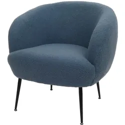 Décoshop26 - Lounge-Sessel mit umhüllender Rückenlehne und abgerundetem Design in blauem Bouclé-Stoff mit Metallbeinen 04_0009483