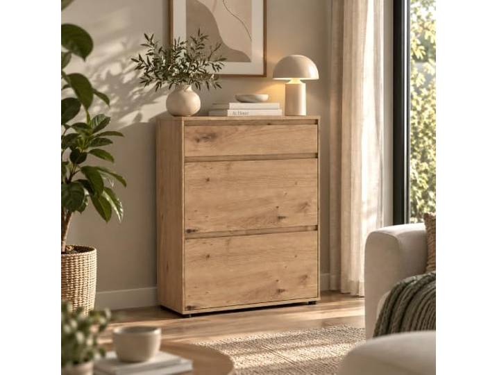 Lomadox Wohnzimmer Kommode 75 cm breit in Eiche mit 2 Klappen & 1 Schublade