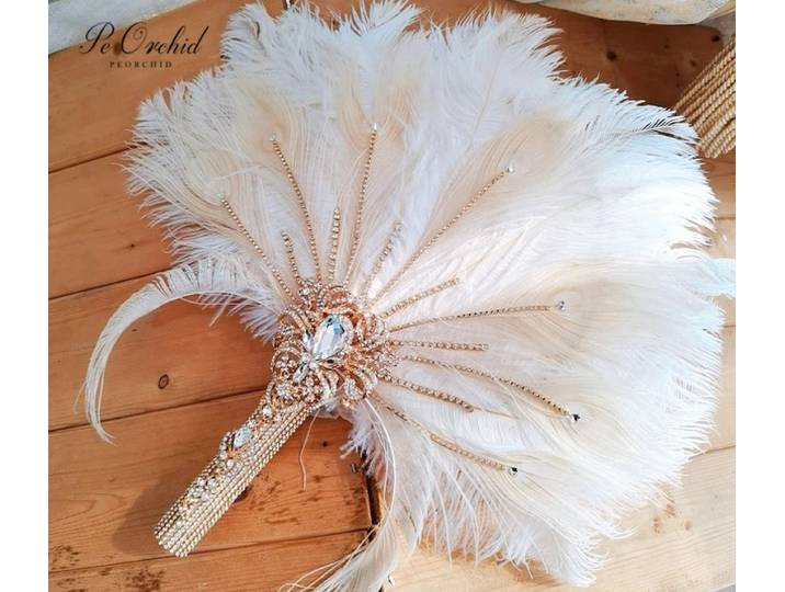 PEORCHID-Éventail de Patients en Clip et Plume d'Autruche, Bouquet en Ivoire, Testosterone, Main de Mariage des Années 1902, Broche Dorée