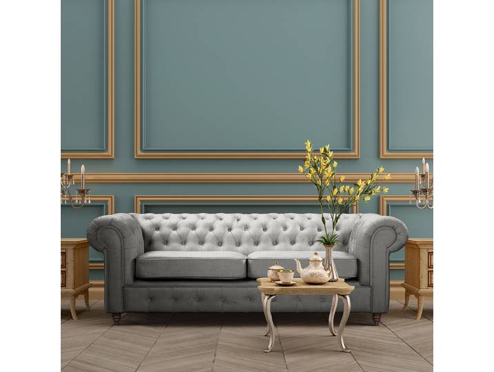 Sofa Grau Microfaser Valeria 218cm Gleichschenklig Schlaffunktion für dauerhafte Nutzung Glamour