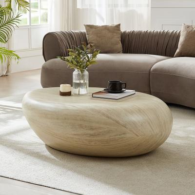 Modern Fiberglass Elliptical Coffee Table with Matte Rock Design and Rounded Edges by GDFStudio