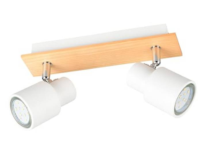 RL LIVE YOUR LIGHT Reality Leuchten Spotleuchte Pierre R81982031, Metall Weiß matt, Holz naturbelassen, exkl. 1x GU10