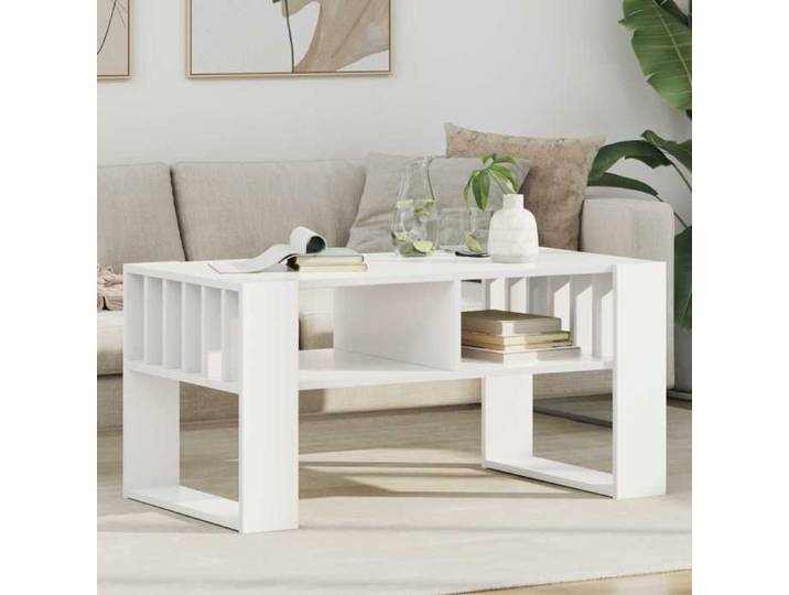 Table basse Blanc Design Scandinave Rangement Table d'appoint 92x49x45 cm Salon Séjour Décoration