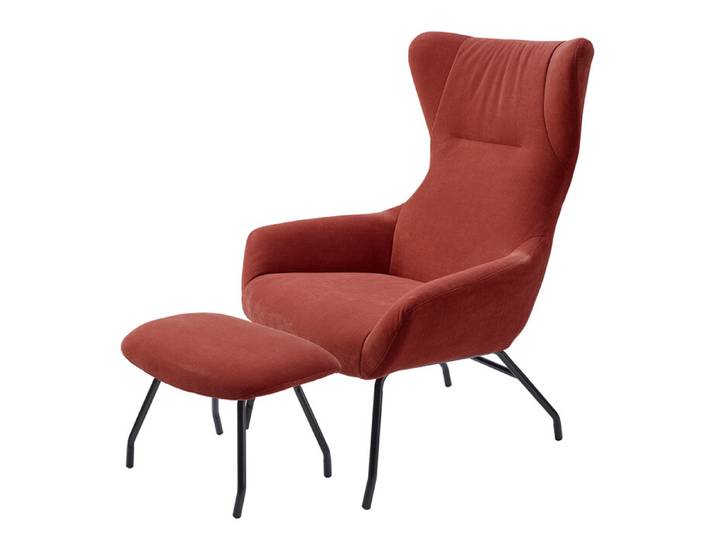 Lounge Sessel und Hocker Ribe rot, LS 80/ H 57xLS 108/ H 40xLS 79.5/ H 41 cm