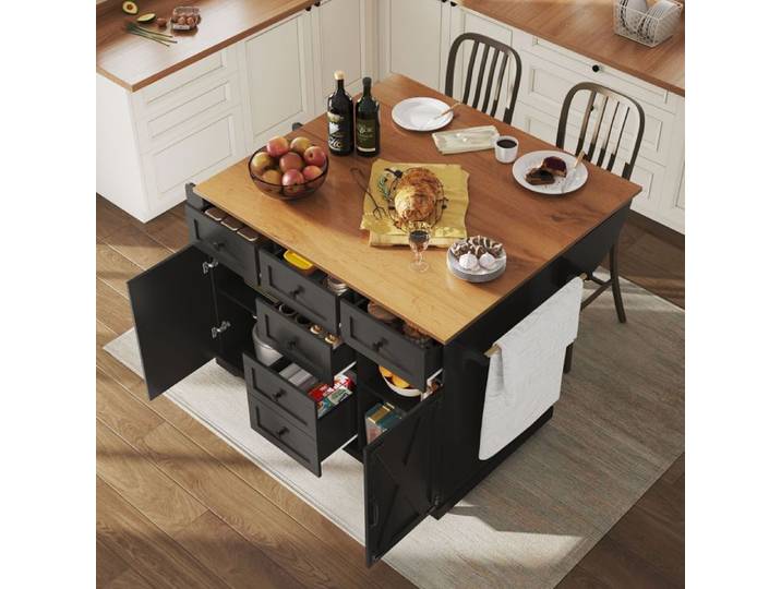 Îlot de cuisine desserte pliante buffet avec rangement aspect bois – Noir