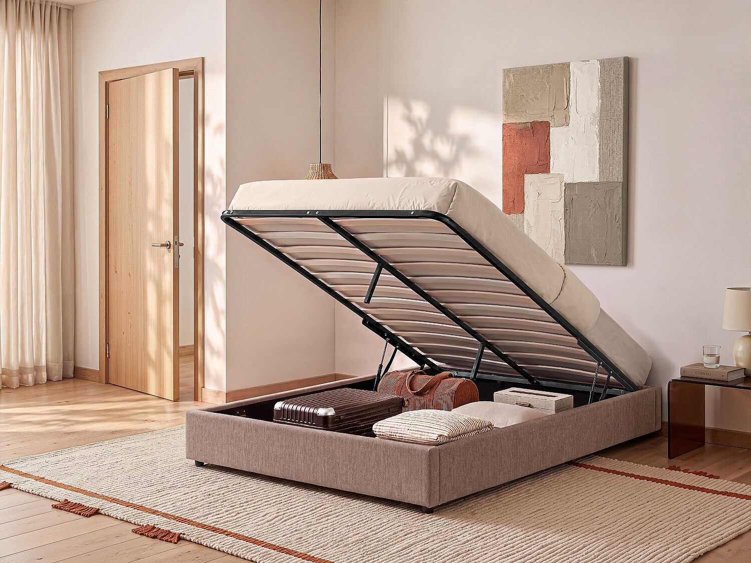 Unique Somier con canapé abatible 180 x 200 cm en chenilla - Topo - FIRMEO de YSMÉ