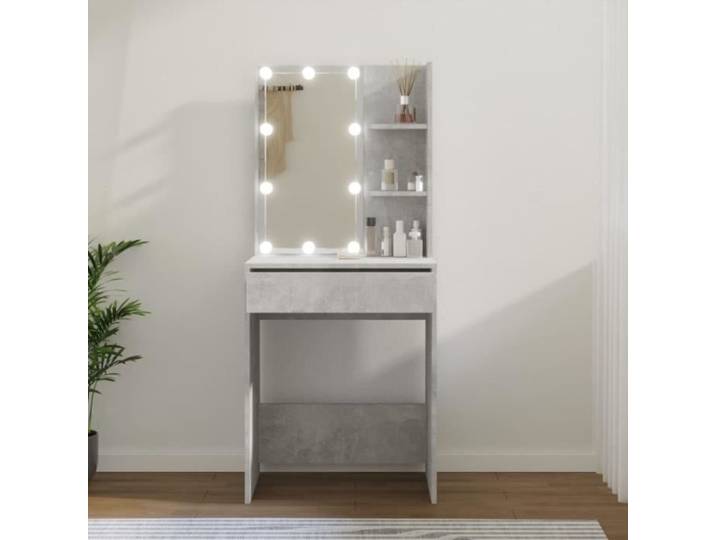 Coiffeuse - ESTINK - 111680 - Gris béton - 60x40x140 cm - LED intégrée