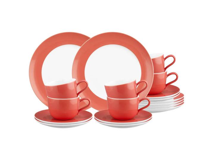 Seltmann Weiden Kaffeeservice Liberty Pure Colors Flamingo Red 18-tlg., Rot, Keramik, 18-teilig, Rund, 2x2x2 cm, Geschirr, Geschirrsets, Kaffeeservice