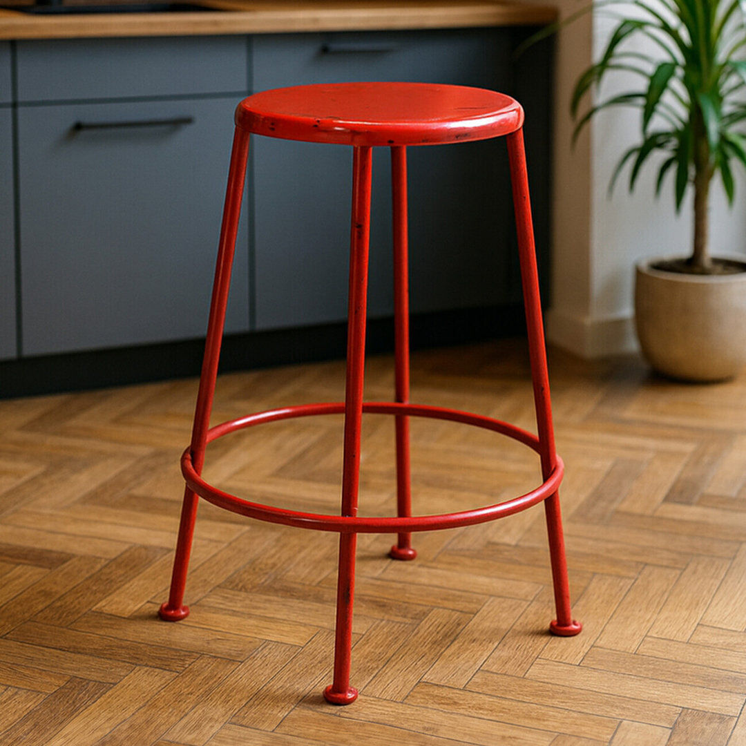 Borough Wharf Barbel Steel Bar Stool with Stainless Steel Frame Red 70cm H X 50cm W X 50cm D