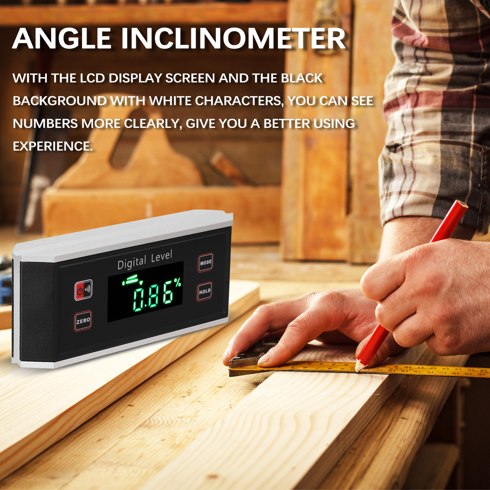 Cocosity Digitale Hoekzoeker en Inclinometer met LCD-display, IP54 Waterdicht en Stofbestendig, Hoogprecisie Digitale Waterpas met 4x90° Bereik