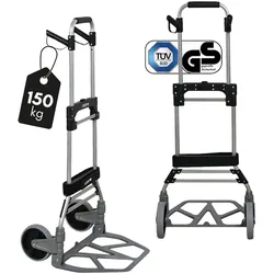 PROREGAL Klappbare Profi-Sackkarre ELEPHANT | HxBxT 112x49x52cm | Traglast 150kg | Aluminiumrahmen, ergonomische Griffe, TRR Fachgummiräder | Silber