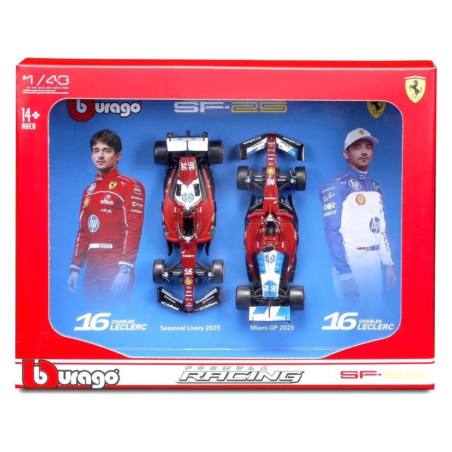Bburago F1 2 Pack Ferrari SF-25 Charles Leclerc 16 Scala 143 (MOD0699)