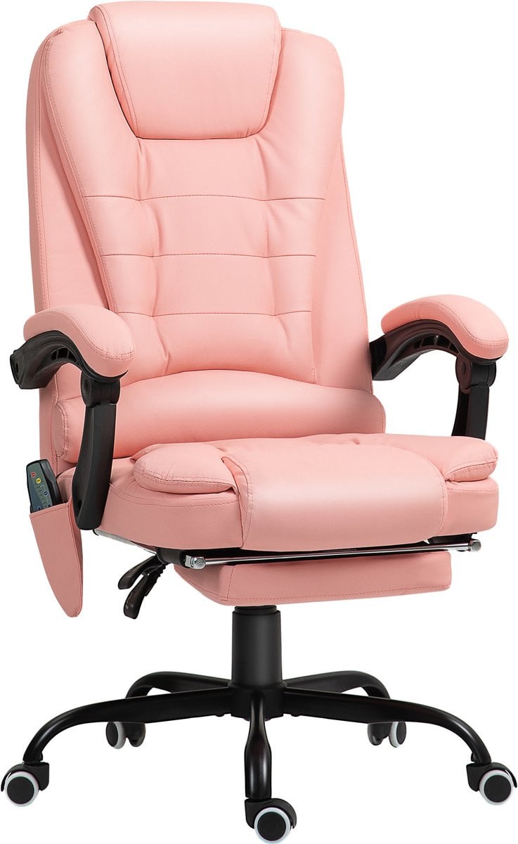Clruro Bureaustoel met 7-punts massage, ligfunctie en afstandsbediening, Roze