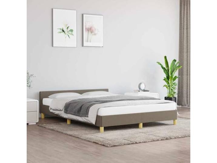 Strapazierfähiger Stoff Mit Kopfteil Bettgestell Taupe 140x200 cm Bettgestell ohne Matratze Taupe 140x200 cm Stoff Bettrahmen mit Kopfteil Stabilholz Lattenrost Schlafzimmer Möbel