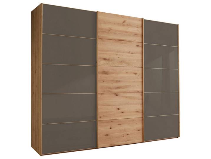 Schwebetürenschrank, Dunkelbraun & Eiche Bianco, 300x217x67 cm, Holzwerkstoff, 6 Fächer, Modern, Linea