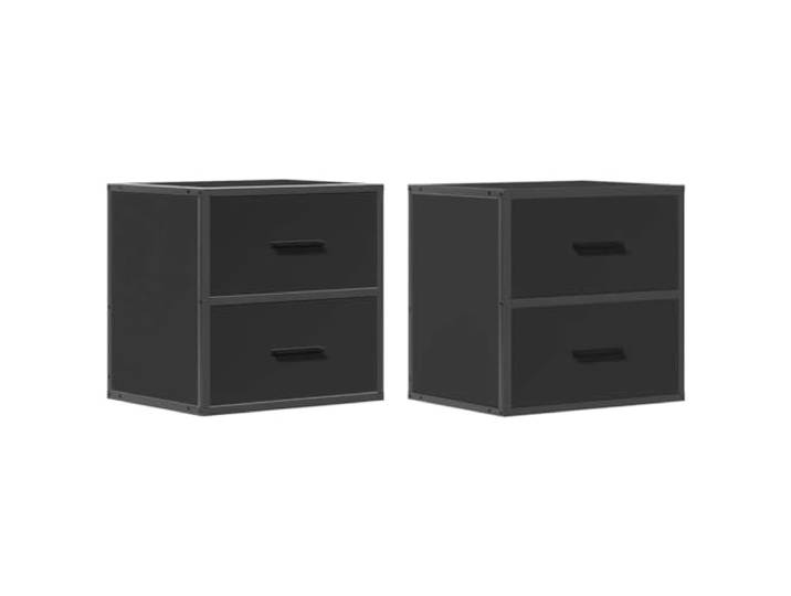 fsahslih Wand-Nachttische 2er Set Schwarz Holzwerkstoff Metall 40x31cm Platzsparende Hängeschränke fürs Schlafzimmer mit 2 Schubladen und stabiler Ablage für geordnete Raumnutzung.