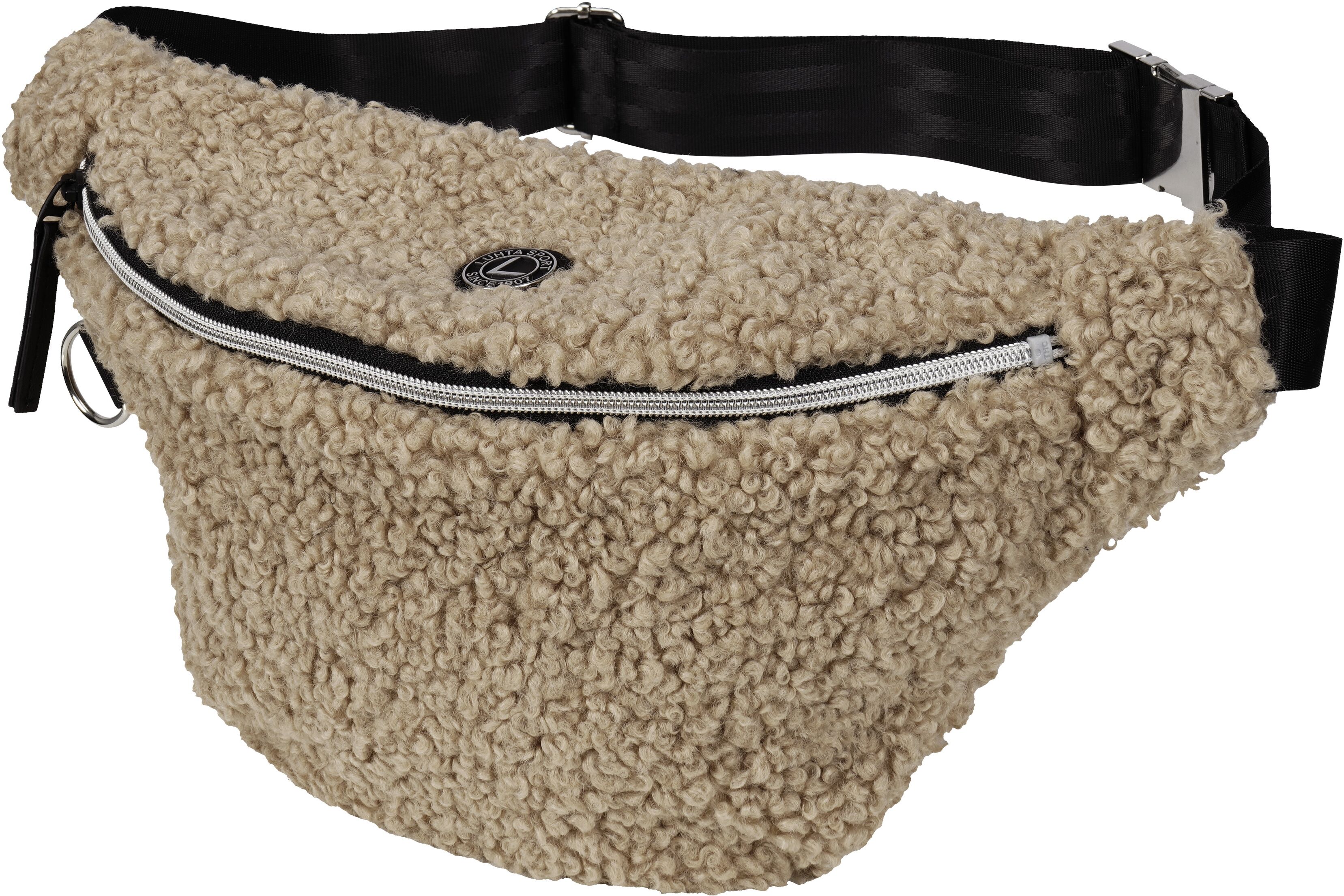 Bauchtasche LUHTA "LUHTA OHENSAARI", beige, Obermaterial: 100% Polyester. Futter: 100% Polyester, Taschen Bauchtasche, mit Reissverschluss, sportlich, aus Teddyfell beige Einheitsgröße