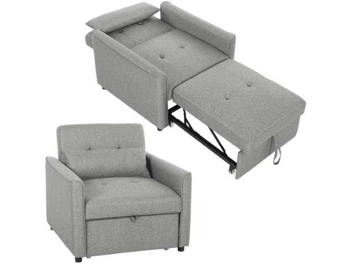 HOMCOM 3-in-1 Schlafsessel Umwandelbarer Sessel mit Bettfunktion Grau Verstellbarer Rückenlehne, Breiter Sitzfläche, Lendenkissen, Schlafsofa mit Leinenoptik, Wohnzimmer, Wohnung