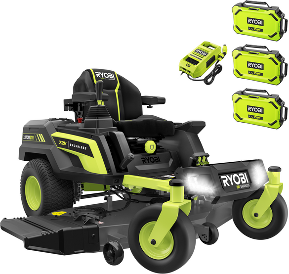 Ryobi ZTRX137 - Trattorino tagliaerba a batteria a raggio zero - 72V/30Ah - taglio da 137cm - 2in1