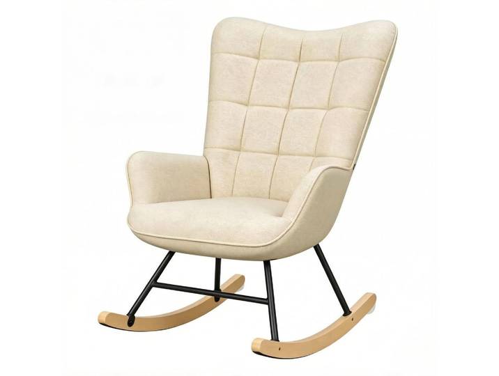 Oxeza Schaukelstuhl Beige Samt mit Hoher Rückenlehne, Mode, 65x95x67.5 cm, Wohnzimmer, Sessel, Schaukelstühle