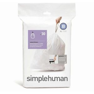 Simplehuman Müllbeutel CW0161, Typ B, 6 Liter, mit Zugband, weiß, 30 Stück