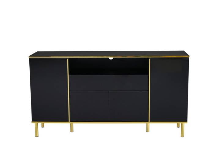 Buffet en mdf et panneau de particules avec led noir 150x40x80 cm