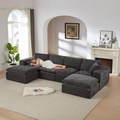 GREATPLANINC U-Shaped Sectional Sofa with 2 Ottomans, Oversized Chenille Upholstered Cloud Sofa, Deep Seat Sofa with Pillows