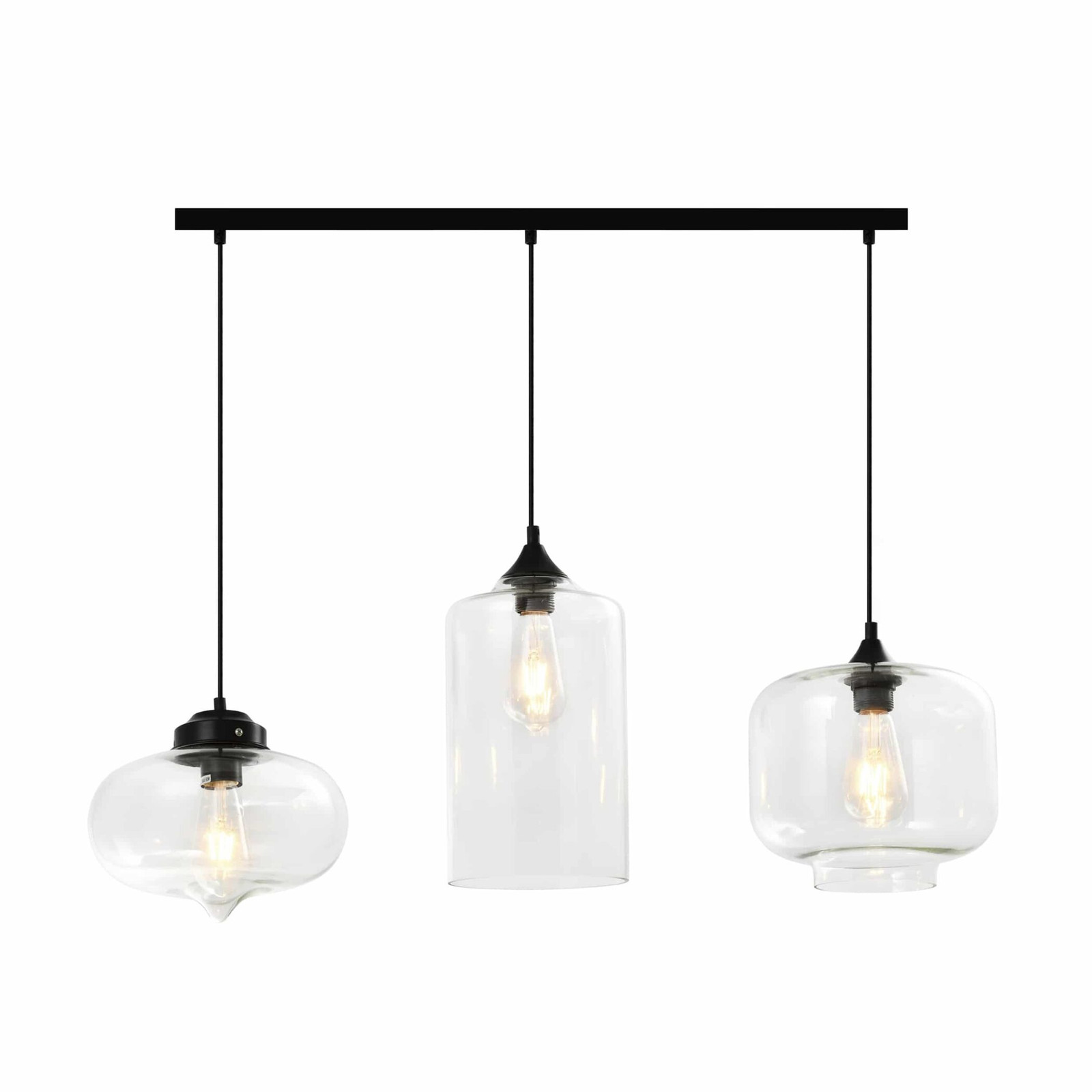 QUVIO Retro Hanglamp met 3 verschillende glazen kappen - 80 x 26 cm