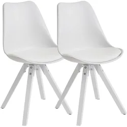 Esszimmerstühle `Lund` Set: Kunstlederbezug, Weiße Beine, Filzgleiter, einfache Montage, 2er Set. Weiß, 52x49x87 cm | Kadima Design