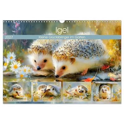 Igel. Kleine Glücksbringer im Garten (Wandkalender 2027 DIN A3 quer), CALVENDO Monatskalender