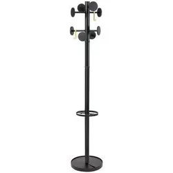 Alba, Garderobe + Kleiderstange, Garderobenständer PMSTAN3 N, 8 Haken, schwarz mit 8 schwarzen Kleiderhaken aus Kunststoff, mit 2 abn