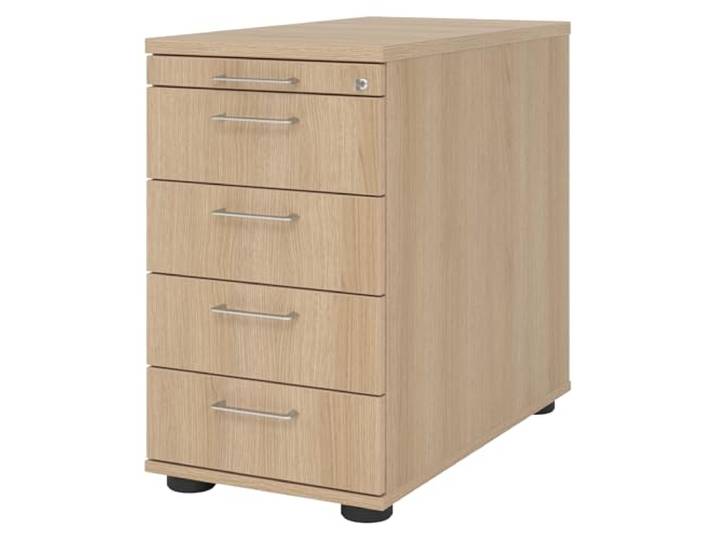 bümö Schreibtisch Schrank abschließbar, Schubladenschrank Holz in Eiche, Container mit Schubladen - Schubladen Schrank Büro, Schreibtisch Container od. Schreibtisch Kommode mit Bügelgriffe