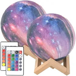 Casativo, Tischlampe, 2er-Set 3D Galaxy Mond Lampe 15cm mit 16 Farben – Dimmbare LED Mondlampe inklusive Fernbedienung