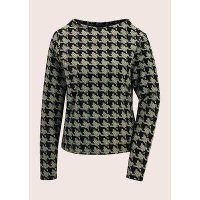 Langarmshirt MADELEINE "Sweatshirt Hahnentritt-Oberteil mit U-Boot-Ausschnitt", Damen, Gr. 34, schwarz-weiß (hellsalbeigrün, schwarz), Modern, U-Boot-Ausschnitt, Shirts Langarmshirt