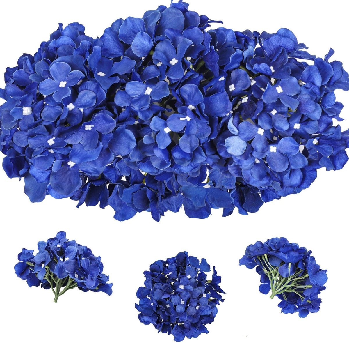 Dailygoody Kunstmatige Hortensia - Koningsblauw - Pluizige Decoratieve Bloemen voor Bruiloft en Thuis