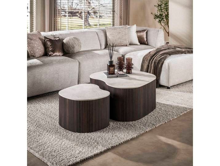 Couchtisch Set Sienna , 2-teilig , geriffelter Sockel , 3D Keramik , Taj Mahal