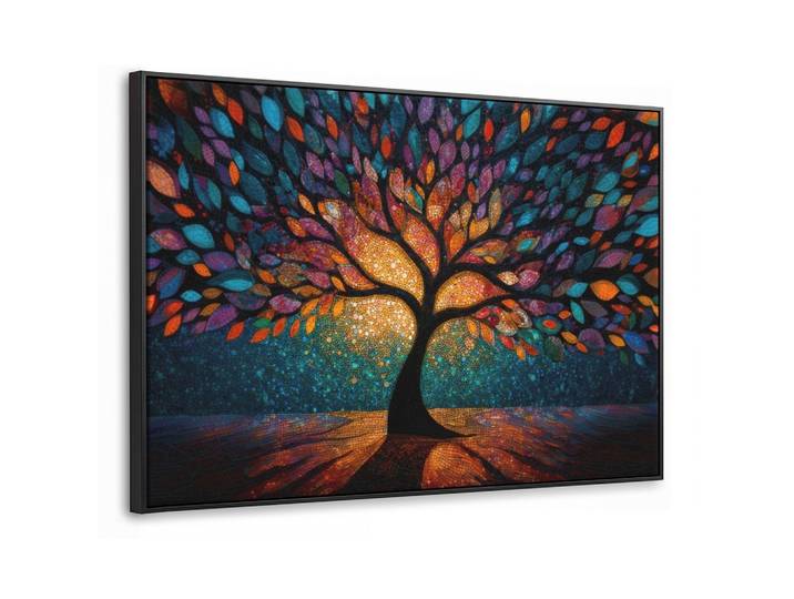 LEINWAND Bilder mit Rahmen - Mosaik - Bunt - Baum - Äste - 140x90