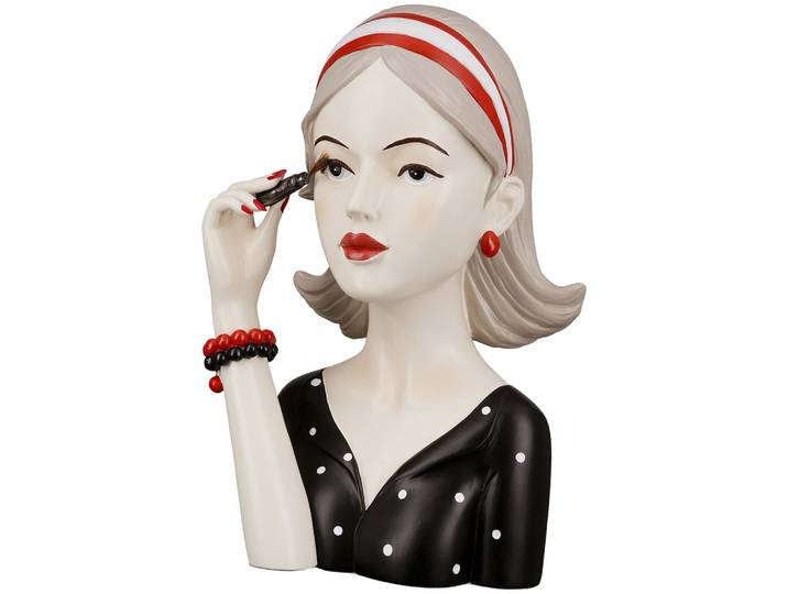 Dekofigur GILDE Figur Lady mit Wimperntusche , bunt, B:45cm H:13,4cm T:3,5cm, Kunstharz, Dekofiguren, Dekofigur, Gepunktetes Oberteil im Retro-Stil, Skulptur