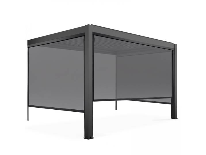 Oviala - Pergola bioclimatique 4x3 m adossée manuelle en aluminium gris anthracite avec store