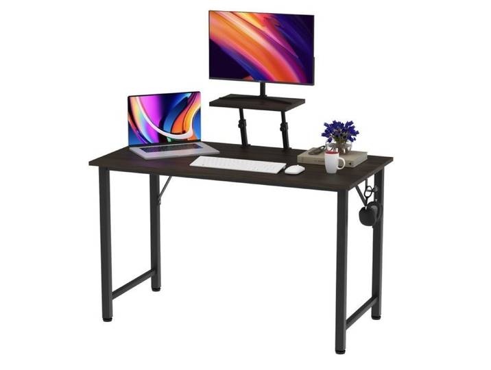 Table de Bureau Bureau Informatique avec Support d'Écran Amovible avec Crochet pour Casque 100x50x75cm Noir