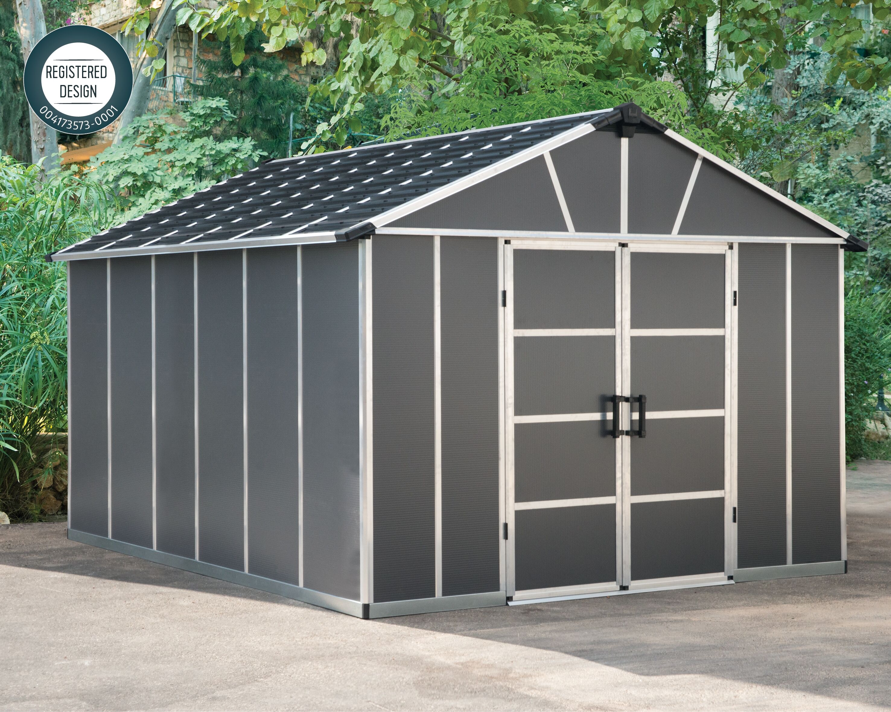 Gerätehaus PALRAM - CANOPIA "Yukon", grau, Aluminium, Kunststoff, Polycarbonat (PC), Gerätehäuser, mit lebenslang widerstandsfähigen Wandpaneelen