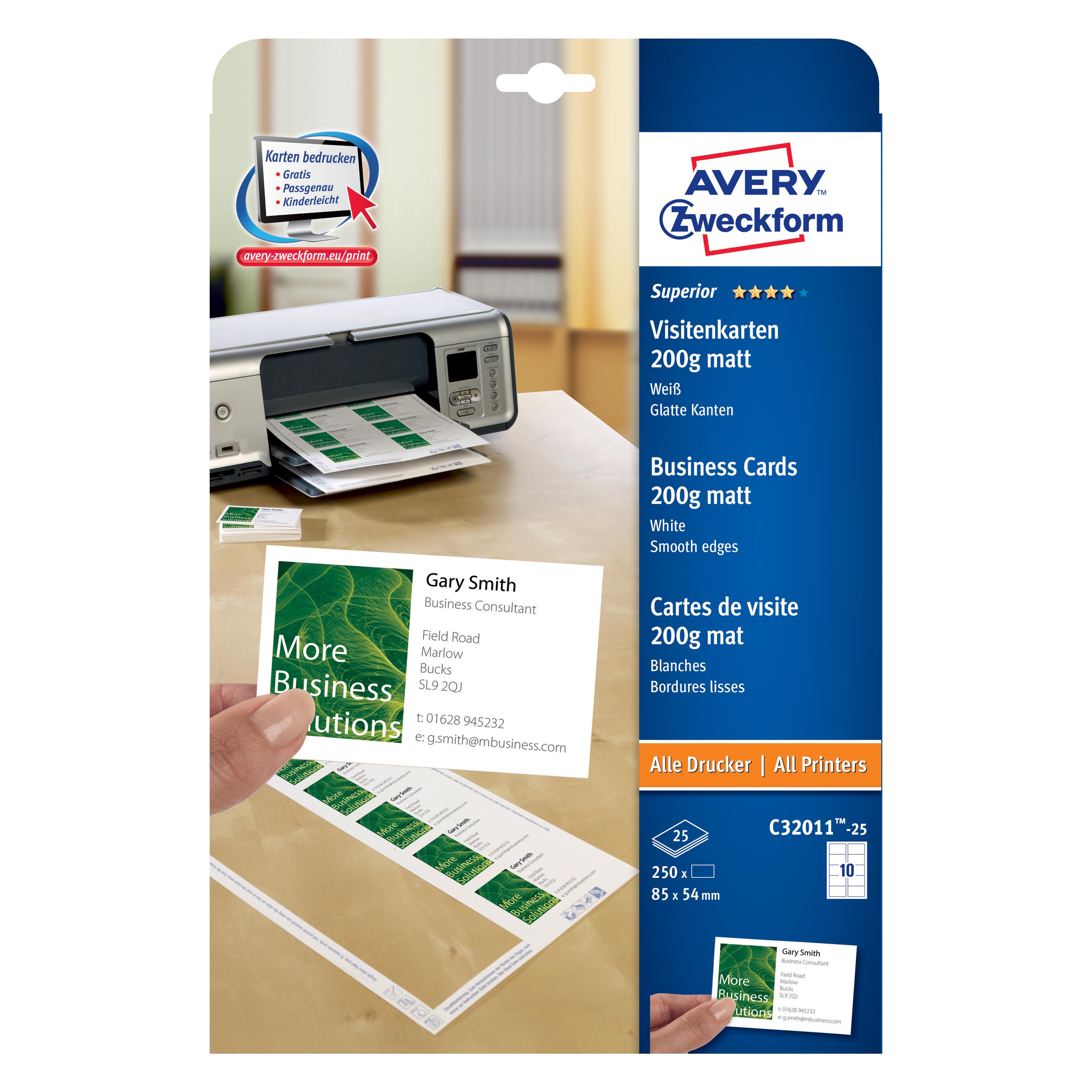 Avery Superior Visitenkarten (A4, 200 g/m²) (C32011-25)