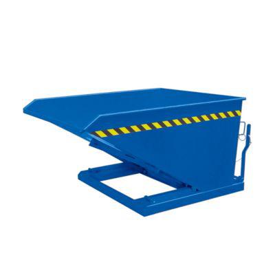 Eichinger-Industrie Kippbehälter, niedrige Bauhöhe, 300 l, bis 1500 kg, Scheren-Kipp-Mechanismus, Stahl, enzianblau RAL 5010