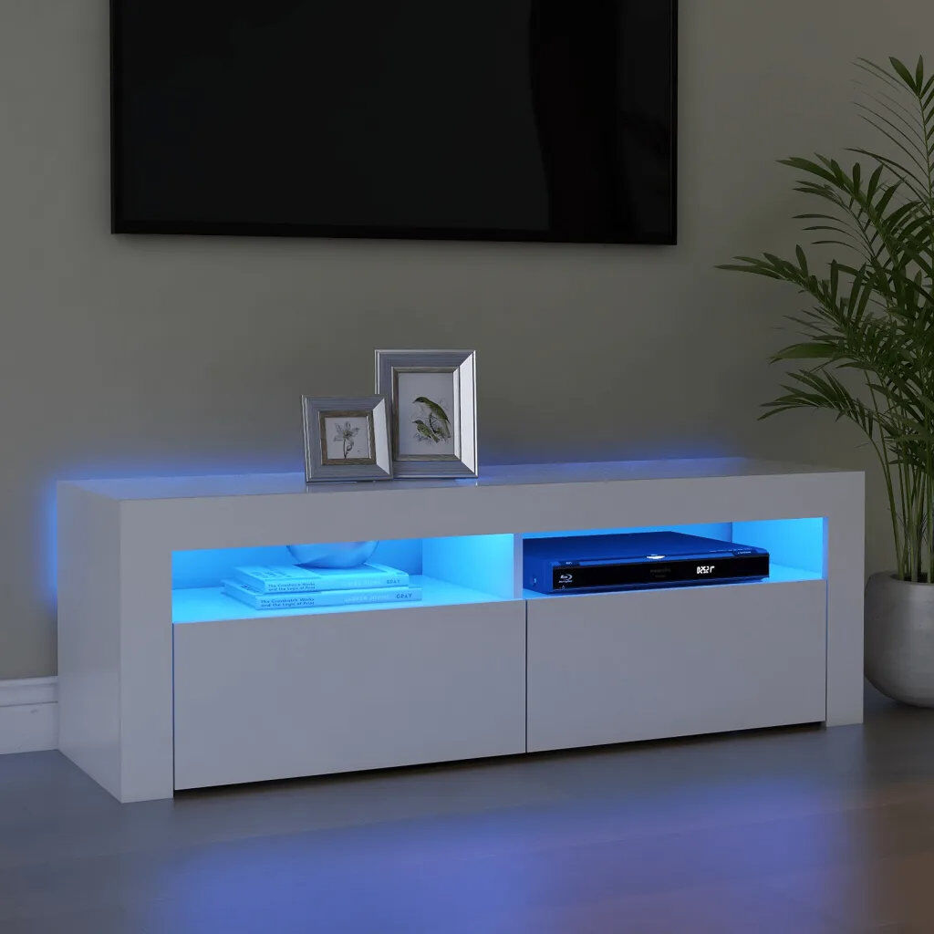 Ivy Bronx Liza TV Cabinet with LED Lights 120x35x40 cm White 50"