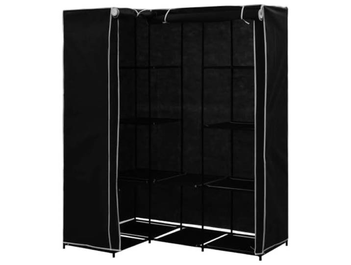 Eckschrank Schwarz mit Eisernen Rahmen, 130 x 87 x 169 cm Eisenrahmen, Reißverschluss, Staubschutz, platzsparend, für Flur und Schlafzimmer